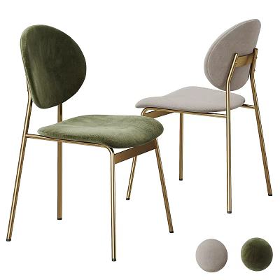 Modern Velvet Green And Light Gray Single Chair With Round Back And Golden Metal Legs 3d model