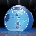 Blue Spherical Device With Astronaut Holding Tablet Planets And Spiral Lines 3d model