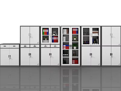 Modern White Bookcase With Glass Door Cabinets And Storage For Books 3d model