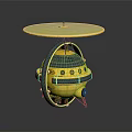 Yellow Spacecraft Model With Circular Dish Green Ring Structure And Space Exploration Design 3d model
