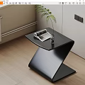 Modern Black Z Shaped Coffee Table with Magazine Transparent Vase and Green Plant