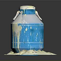 Blue Container On Reflective Surface With Overflowing White Substance And Dripping Residue