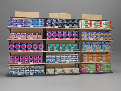 Retail Display Shelves Filled With Colorful Packaged Goods Neatly Arranged On Multiple Layers 3d model