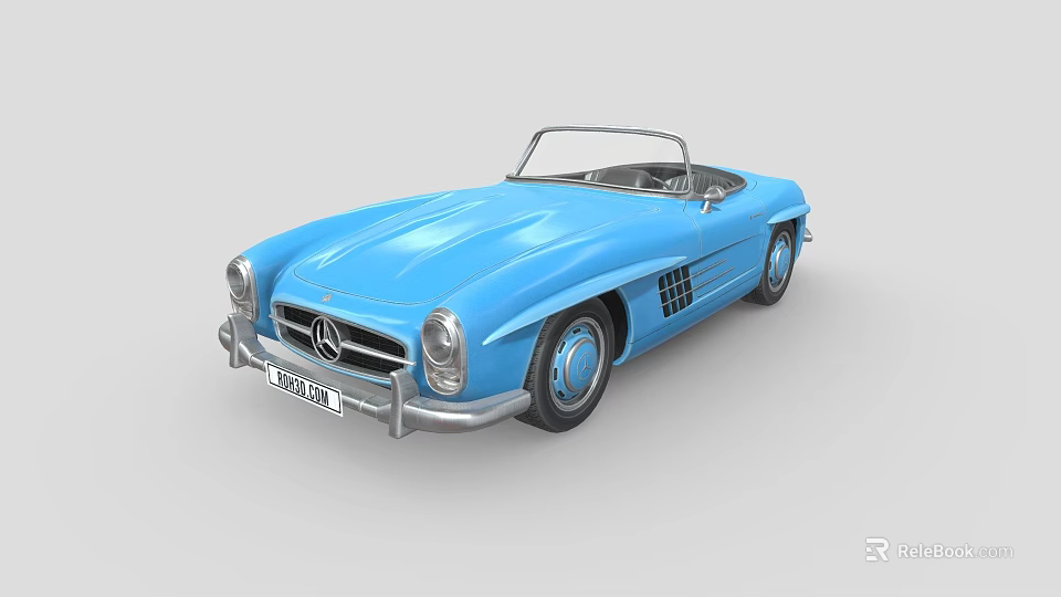 Vintage Blue Mercedes Convertible Roadster Car With Classic Retro Design 3d model 