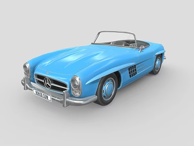 Vintage Blue Mercedes Convertible Roadster Car With Classic Retro Design 3d model