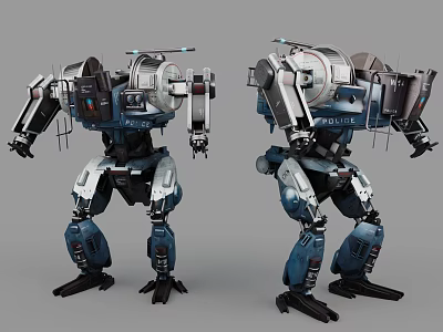 Game and Movie Mech Robot Characters with Armored Bodies Mechanical Limbs and Futuristic Design 3d model