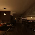 Industrial Style Cafe Interior With Round Wooden Bar Counter Green Stools And Metal Railings
