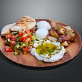 Delicious Mediterranean Food Platter with Pita Bread Tomato Cucumber Salad Boiled Eggs Roasted Potatoes and Yogurt Dip