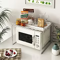 Sturdy Metal Bathroom Cabinet Rack With Microwave Flour Box Sugar Glass Cups And Decorative Plants