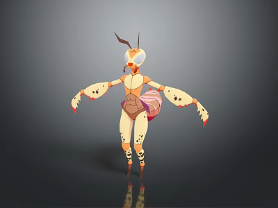 Anthropomorphic Insect Character Design With Antennae Spotted Body And Pink Wings 3d model
