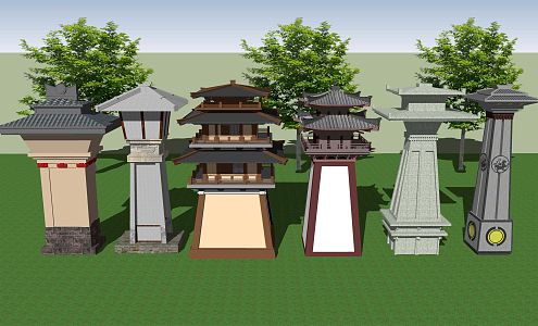 Chinese ancient building Han Que Shi Que ancient building sketch 3d model