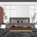 Elegant Modern Double Bed Bedroom Interior With Soft Headboard Nightstands Pendant Lights And Area Rug