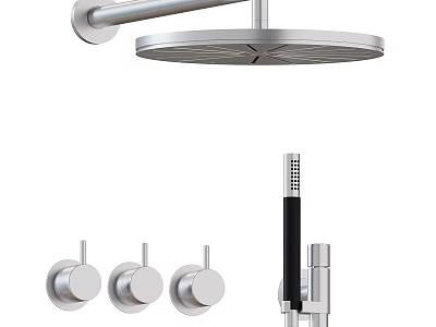 Modern Chrome Shower Faucet System With Overhead Showerhead Handheld Spray And Control Knobs 3d model