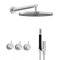 Modern Chrome Shower Faucet System With Overhead Showerhead Handheld Spray And Control Knobs 3d model