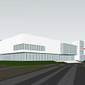 Modern Industrial Factory Building With Large Glass Windows White Exterior And Spacious Entrance Area