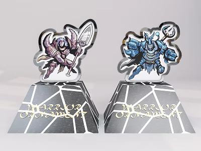 Vibrant Character Decorative Figurines With Weapon Wielding Designs And Darts Of Orion Base Text 3d model