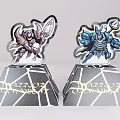 Vibrant Character Decorative Figurines With Weapon Wielding Designs And Darts Of Orion Base Text
