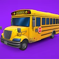 Yellow School Bus Exterior With Stop Sign Headlights And Purple Background