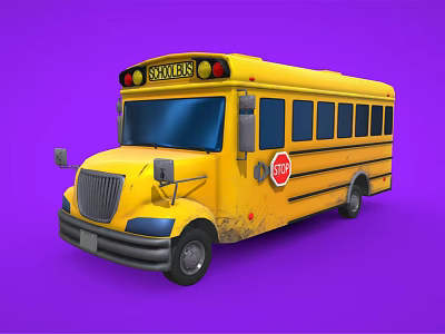 Yellow School Bus Exterior With Stop Sign Headlights And Purple Background 3d model Yellow School Bus Exterior With Stop Sign Headlights And Purple Background 3d model