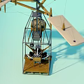 Wooden Frame Helicopter Design with Multiple Wings Base Platform and Blue Pink Gradient Background 3d model