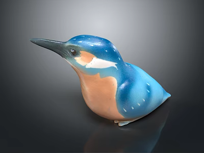 Blue And Orange Kingfisher Ceramic Figurine With Glossy Finish On Dark Background 3d model