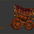 Vintage Wooden Carriage With Red Tile Roof Hanging Lanterns And Large Wheels