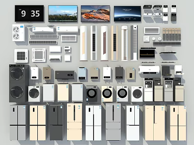Assorted Household Appliances Collection With TVs Air Conditioners Washing Machines Refrigerators and More 3d model
