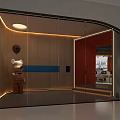 Modern Public Office Space With Glass Doors Wooden Walls Orange Accents Lighting And Green Plants