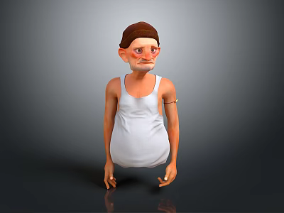 3D Cartoon Elderly Character Model Wearing Brown Cap And White Tank Top 3d model