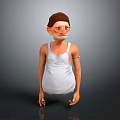3D Cartoon Elderly Character Model Wearing Brown Cap And White Tank Top