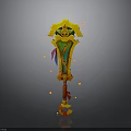 Colorful Magical Staff Featuring Yellow Body Green Red Accents Eye Pattern And Orange Light Spots