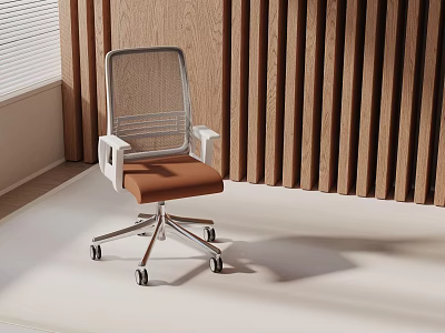 Modern Office Chair With Mesh Back White Armrests Brown Seat And Metal Base Wheels 3d model