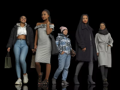 Group of Women Standing Together in Various Stylish Casual and Trendy Outfits 3d model