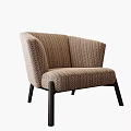 Modern Single Sofa with Brown Beige Striped Textured Fabric and Black Legs