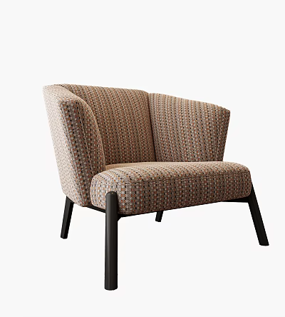 Modern Single Sofa with Brown Beige Striped Textured Fabric and Black Legs 3d model