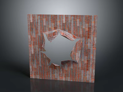 Red And Gray Brick Wall With Star Shaped Hole 3D Textured Surface Design 3d model