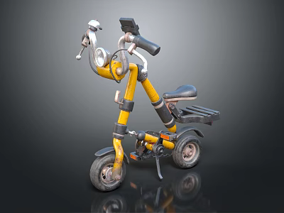 Yellow and Black Three Wheeled Bicycle with Handlebar Seat and Rear Storage Rack 3d model