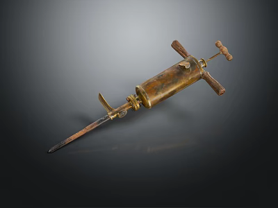 Vintage Medical Instrument with Metal Body Wooden Handles and Long Tip Structure 3d model