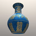 Elegant Blue Ceramic Vase With Intricate Gold Floral Patterns Design