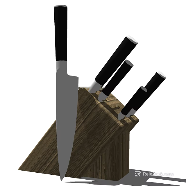 Stainless Steel Kitchen Knife Set With Wooden Block For Home Cooking Tools 3d model 