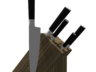 Stainless Steel Kitchen Knife Set With Wooden Block For Home Cooking Tools 3d model
