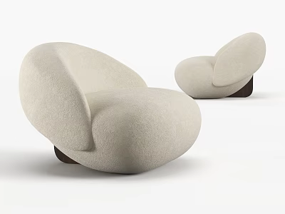 Cream Colored Rounded Sofa And Coffee Table Set With Curved Design And Dark Wooden Legs 3d model