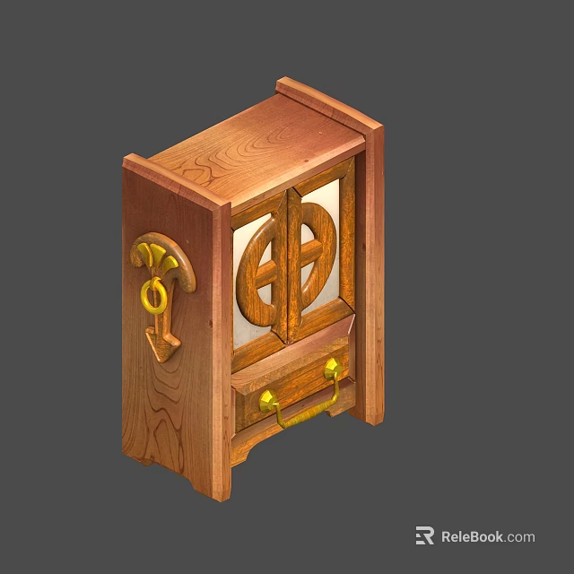 Elegant Wooden Storage Cabinet With Glass Door And Golden Decorations Featuring Drawer Handles 3d model 