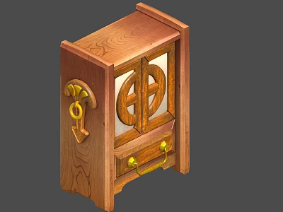 Elegant Wooden Storage Cabinet With Glass Door And Golden Decorations Featuring Drawer Handles 3d model