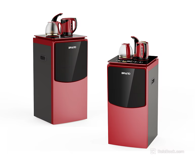 Red And Black BRIVO Water Dispensers With Silver Kettles For Daily Use 3d model 