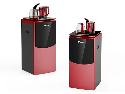 Red And Black BRIVO Water Dispensers With Silver Kettles For Daily Use 3d model