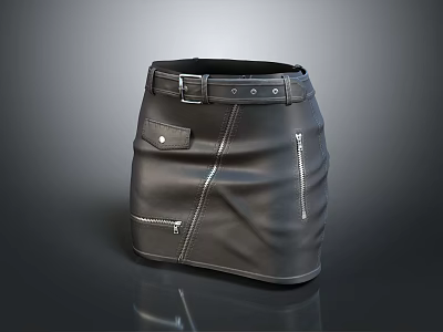 Stylish Black Leather Skirt With Belt Buckle Pockets And Zippers Design 3d model