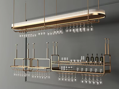 Elegant Modern Wine Cabinet With Gold Metal Frame Hanging Glasses And Wine Storage 3d model