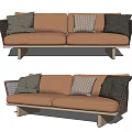 Modern Two Seater Sofa With Brown Upholstery Gray Black And Patterned Pillows 3d model