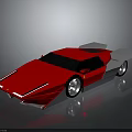 Red Angular Sports Car With White Accents Black Windows And Silver Wheels